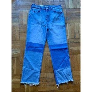 FOREVER 21 size 14 Two-Tone Wide Leg Raw Hem High Waist Button Fly Jeans